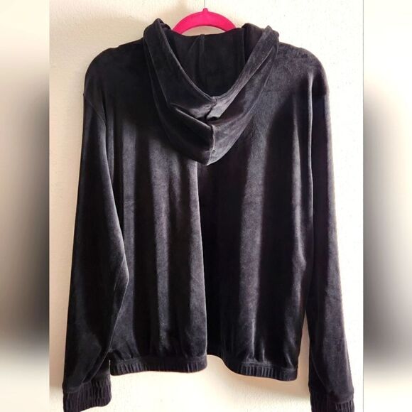 WOMEN'S BLACK VELVET HOODED SWEATER JACKET BLACK ZIPPER SIZE XL - Picture 3 of 3